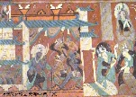 Wallpainting with house from a Jataka tale, Northern Dynasties, Dunhuang